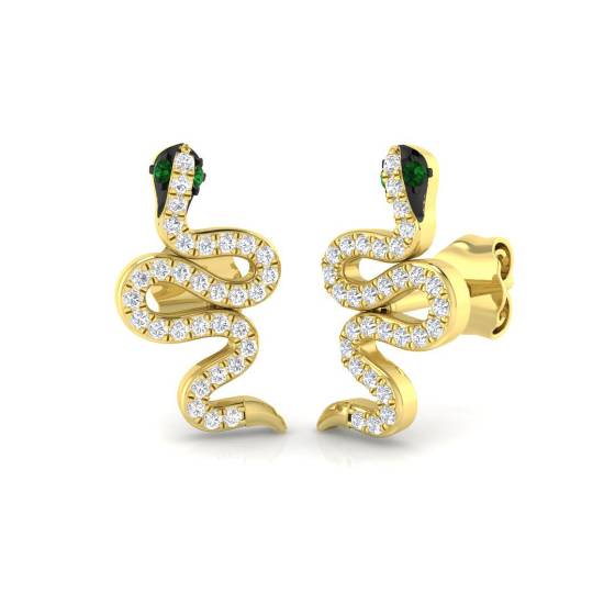 0.2ct SI2/G Round cut Green Diamond Designer Earrings in 9k Yellow Gold
