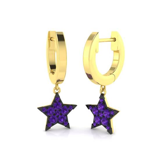 0.27ct SI2/G Round cut Purple Diamond Drop Earrings in 9k Yellow Gold