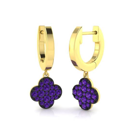 0.35ct SI2/G Round cut Purple Diamond Clover Earrings in 9k Yellow Gold