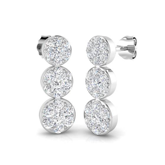 1.53ct I1/G Round cut Natural Diamond Drop Earrings in 9k White Gold