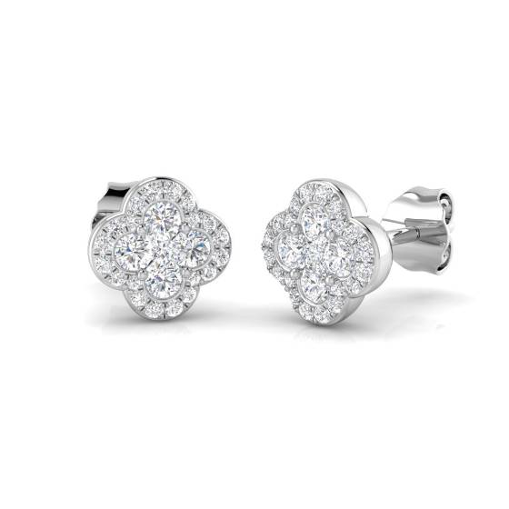 0.44ct SI2/G Round cut Natural Diamond Clover Earrings in 18k White Gold