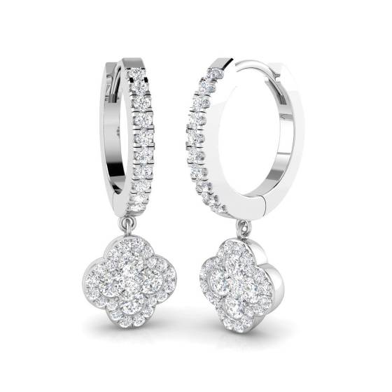 0.82ct SI2/G Round cut Natural Diamond Drop Earrings in 18k White Gold