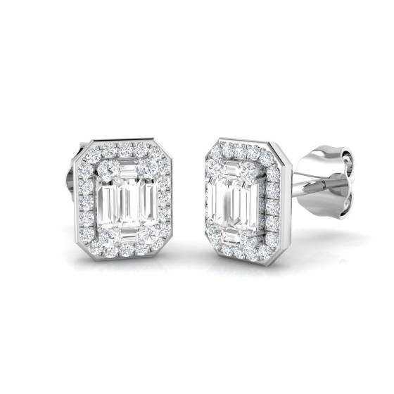 0.35ct SI2/G Baguette cut Natural Diamond Designer Earrings in 18k White Gold