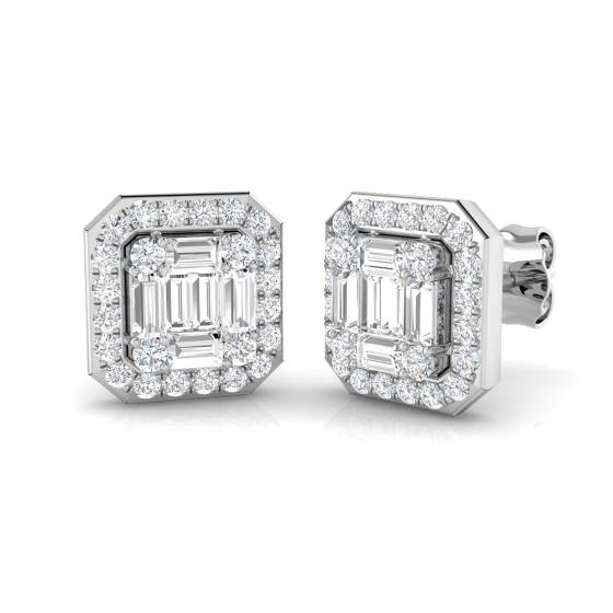 0.90ct SI1/G Baguette cut Natural Diamond Designer Earrings in 9k White Gold
