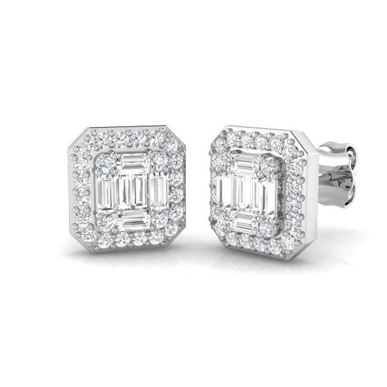 0.62ct SI1/G Baguette cut Natural Diamond Designer Earrings in 9k White Gold