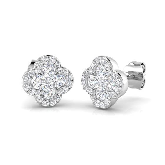 0.63ct I1/G Round cut Natural Diamond Clover Earrings in 9k White Gold