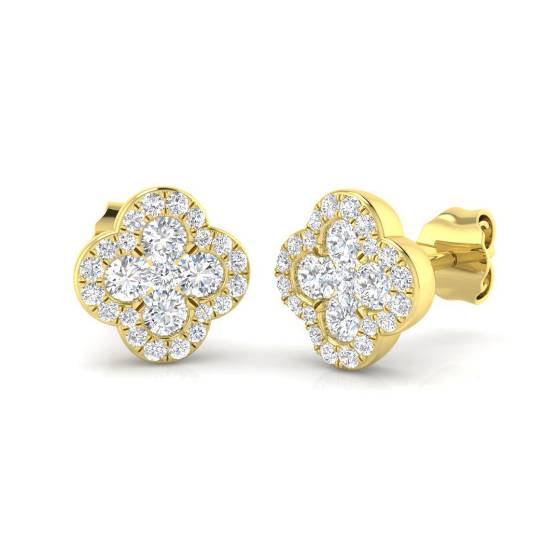 0.63ct I1/G Round cut Natural Diamond Clover Earrings in 9k Yellow Gold