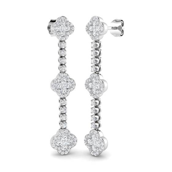 1.22ct SI2/G Round cut Natural Diamond Clover Earrings in 18k White Gold