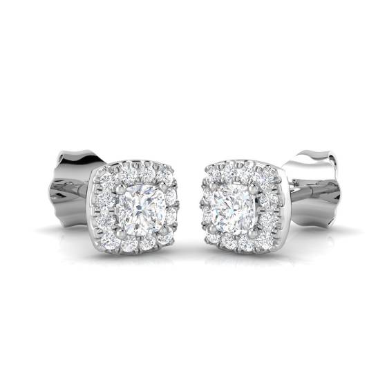0.33ct SI2/G Cushion cut Natural Diamond Halo Earrings in 18k White Gold