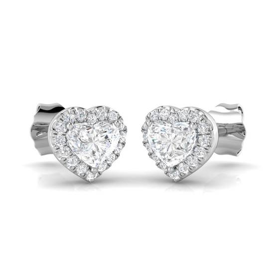 0.69ct SI2/G Heart cut Natural Diamond Halo Earrings in 18k White Gold
