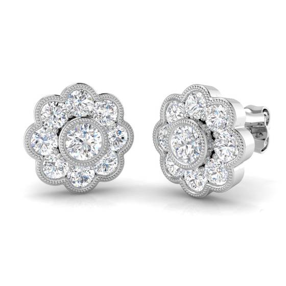 1.57ct I1/G Round cut Natural Diamond Designer Earrings in 9k White Gold