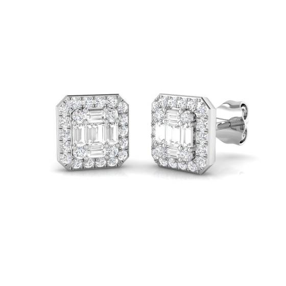 0.52ct SI2/G Baguette cut Natural Diamond Designer Earrings in 9k White Gold