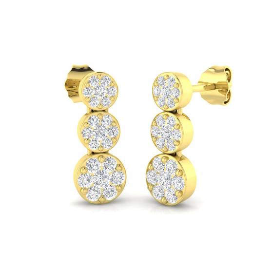 0.75ct I1/G Round cut Natural Diamond Drop Earrings in 9k Yellow Gold
