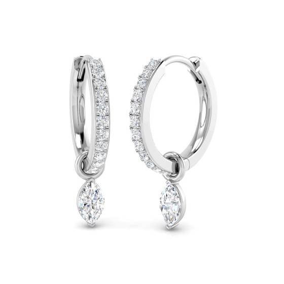 0.58ct SI2/G Marquise cut Natural Diamond Drop Earrings in 18k White Gold
