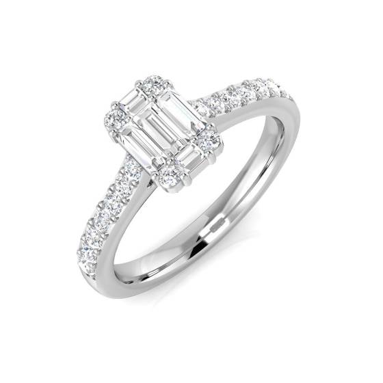 0.48ct SI1/G Baguette cut Natural Diamond Designer Ring in 18k White Gold