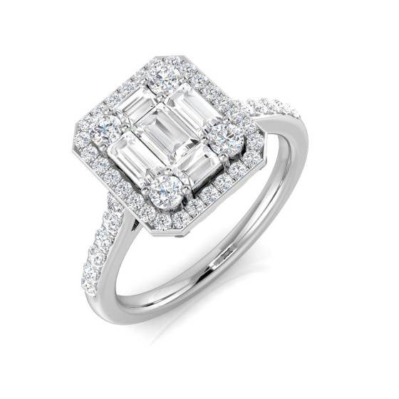 0.92ct SI2/G Baguette cut Natural Diamond Designer Ring in 18k White Gold