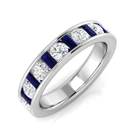 1.24ct SI1/G Baguette cut Blue Sapphire Gemstone Ring in Platinum