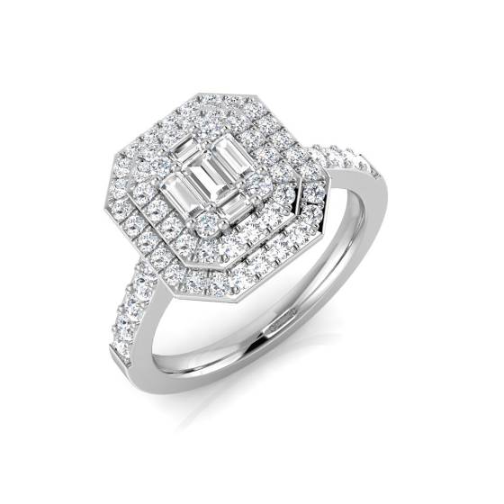 0.86ct SI1/G Baguette cut Natural Diamond Designer Ring in 18k White Gold