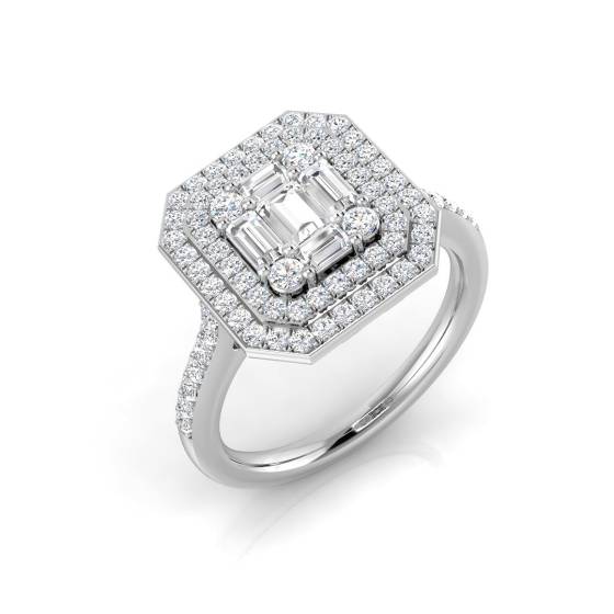 1.02ct SI2/G Baguette cut Natural Diamond Designer Ring in 18k White Gold