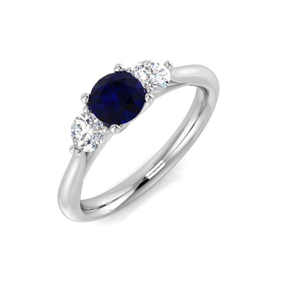 0.96ct SI2/G Round cut Blue Sapphire Gemstone Ring in 18k White Gold