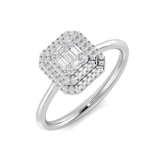 0.21ct SI2/G Baguette cut Natural Diamond Designer Ring in 9k White Gold
