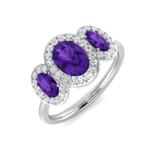 1.34ct I1/G Oval cut Amethyst Gemstone Ring in 9k White Gold