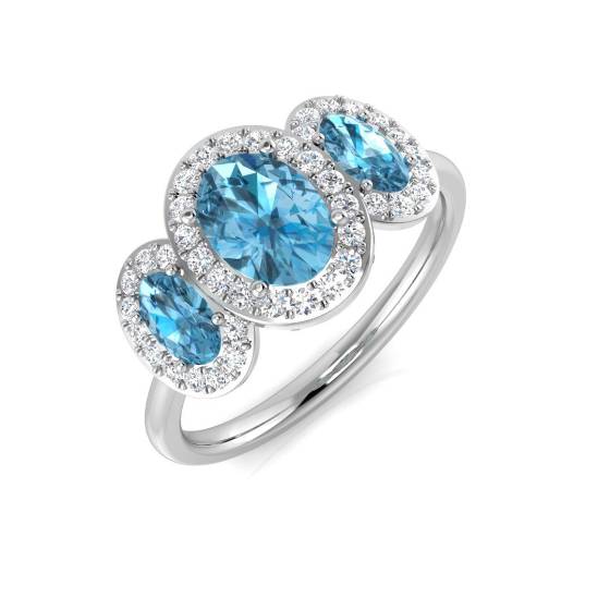 1.66ct I1/G Oval cut Blue Topaz Gemstone Ring in 9k White Gold