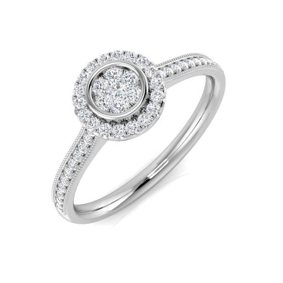0.21ct SI2/G Round cut Cluster Natural Diamond Ring in 18k White Gold