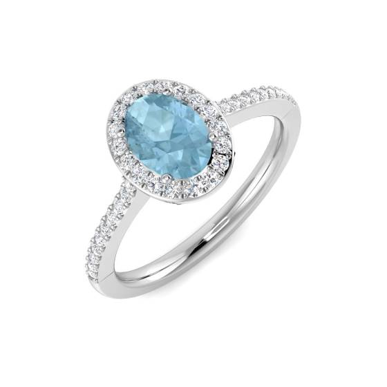 0.83ct SI2/G Oval cut Aquamarine Gemstone Ring in Platinum