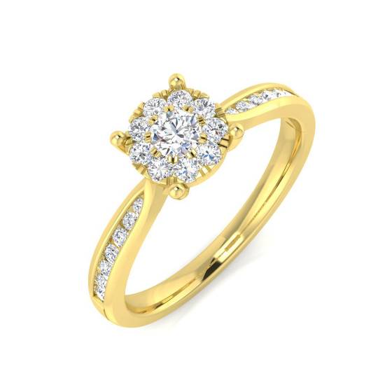 0.37ct I1/G Round cut Cluster Natural Diamond Ring in 9k Yellow Gold
