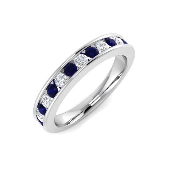 0.72ct SI2/G Round cut Blue Sapphire Gemstone Ring in 18k White Gold