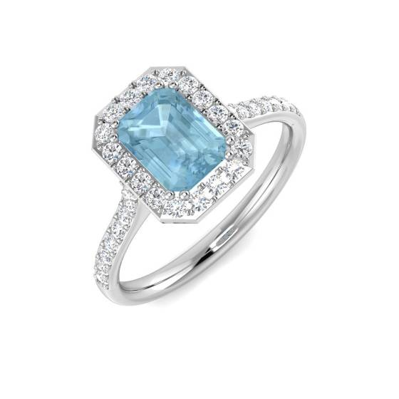 1.47ct SI2/G Emerald cut Aquamarine Gemstone Ring in 9k White Gold
