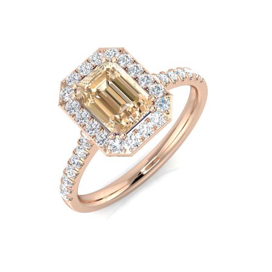 1.26ct SI2/G Emerald cut Morganite Gemstone Ring in 18k Rose Gold
