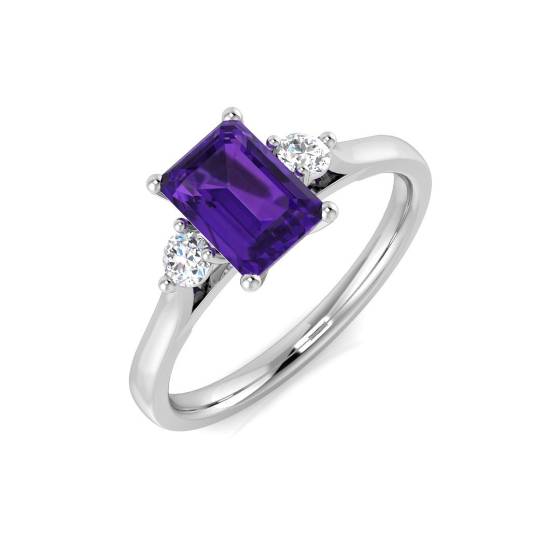 1.20ct I1/G Emerald cut Amethyist Gemstone Ring in 9k White Gold