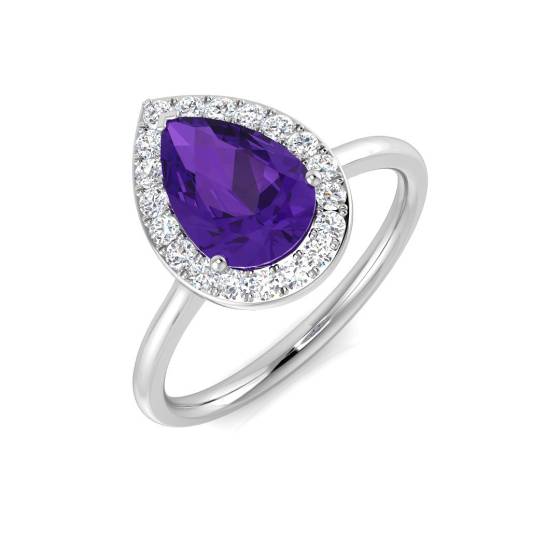 1.48ct I1/G Pear cut Amethyist Gemstone Ring in 9k White Gold