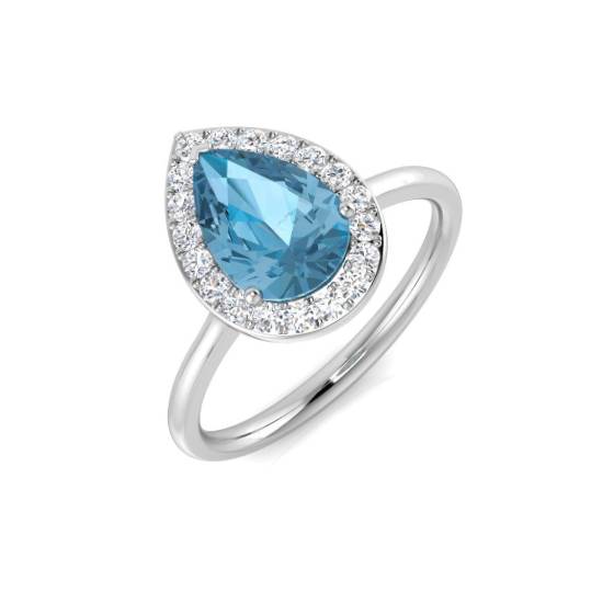1.78ct I1/G Pear cut Blue Topaz Gemstone Ring in 9k White Gold