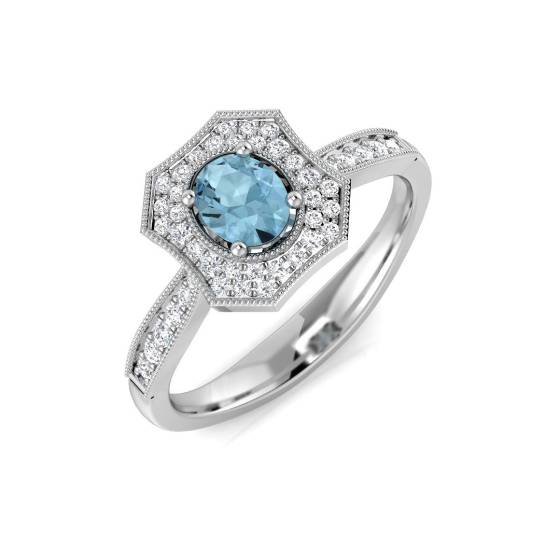 0.54ct I1/G Oval cut Aquamarine Gemstone Ring in 9k White Gold