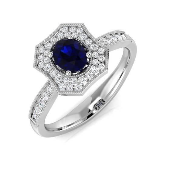 0.53ct SI2/G Oval cut Blue Sapphire Gemstone Ring in Platinum