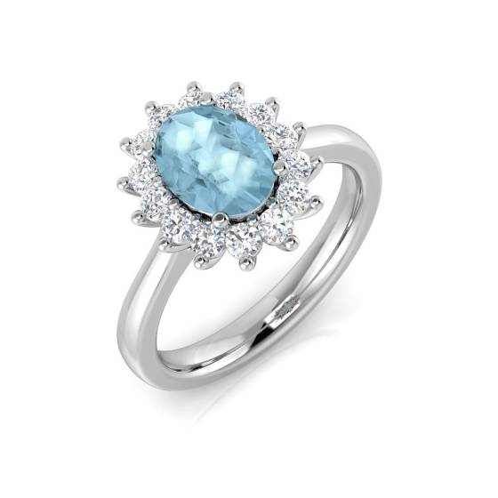 1.48ct SI2/G Oval cut Aquamarine Gemstone Ring in 18k White Gold