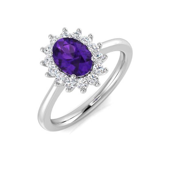 0.92ct I1/G Oval cut Amethyist Gemstone Ring in 9k White Gold