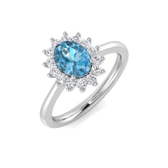 1.31ct I1/G Oval cut Blue Topaz Gemstone Ring in 9k White Gold