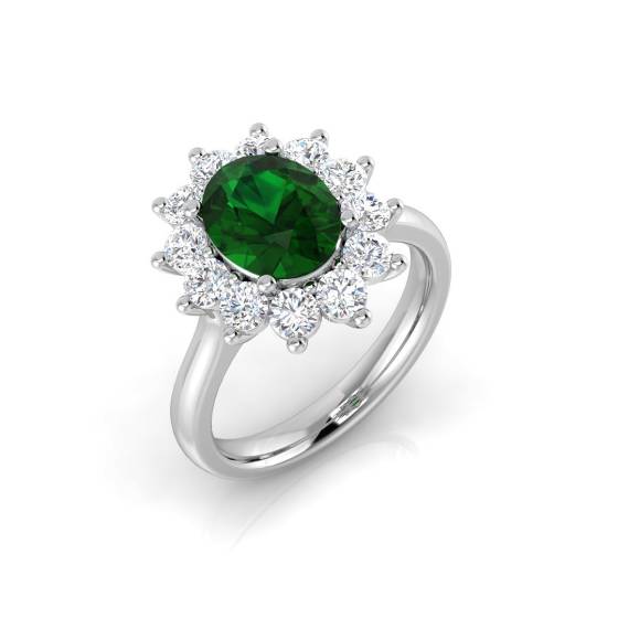 2.73ct SI1/G Oval cut Green Emerald Gemstone Ring in Platinum