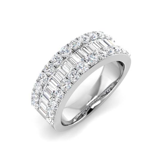 1.60ct SI2/G Baguette cut Natural Diamond Designer Ring in 18k White Gold