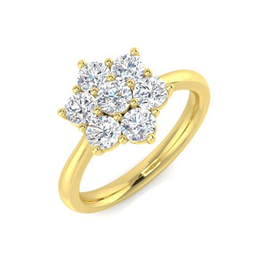 1.02ct I1/G Round cut 7 Stone Natural Diamond Ring in 9k Yellow Gold