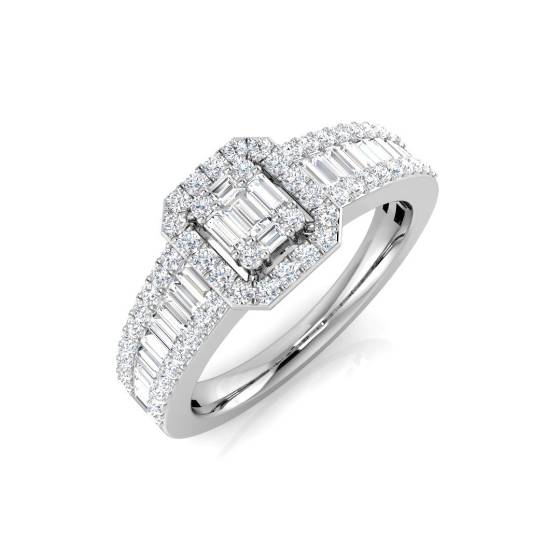 0.66ct SI2/G Baguette cut Natural Diamond Designer Ring in 9k White Gold
