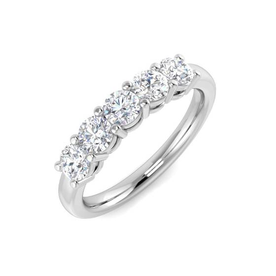 1.04ct I1/G Round cut 5 Stone Natural Diamond Ring in 9k White Gold