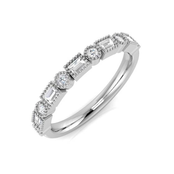 0.34ct SI2/G Baguette cut Natural Diamond Designer Ring in 18k White Gold