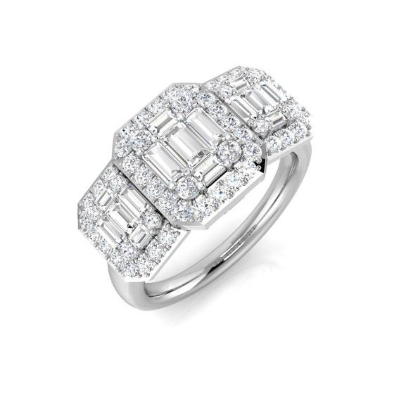 1.17ct SI2/G Baguette cut Natural Diamond Designer Ring in 9k White Gold