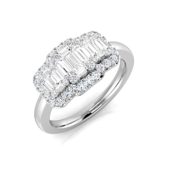 0.73ct SI2/G Baguette cut Natural Diamond Designer Ring in 9k White Gold