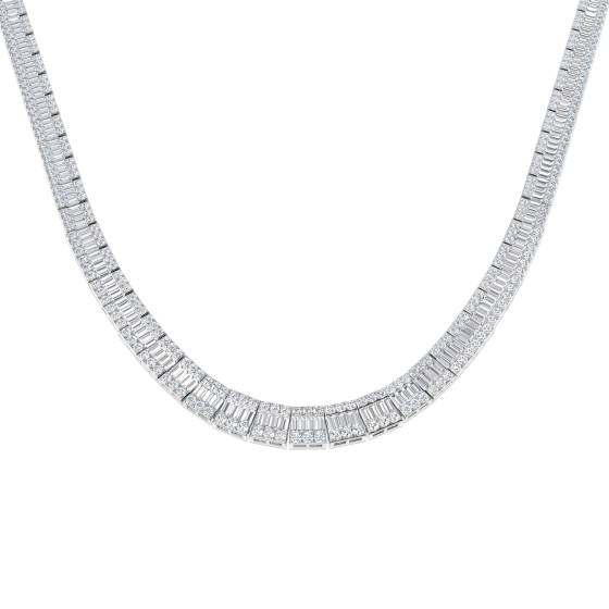 15.23ct SI2/G Baguette cut Natural Diamond Cluster Necklace in 9k White Gold